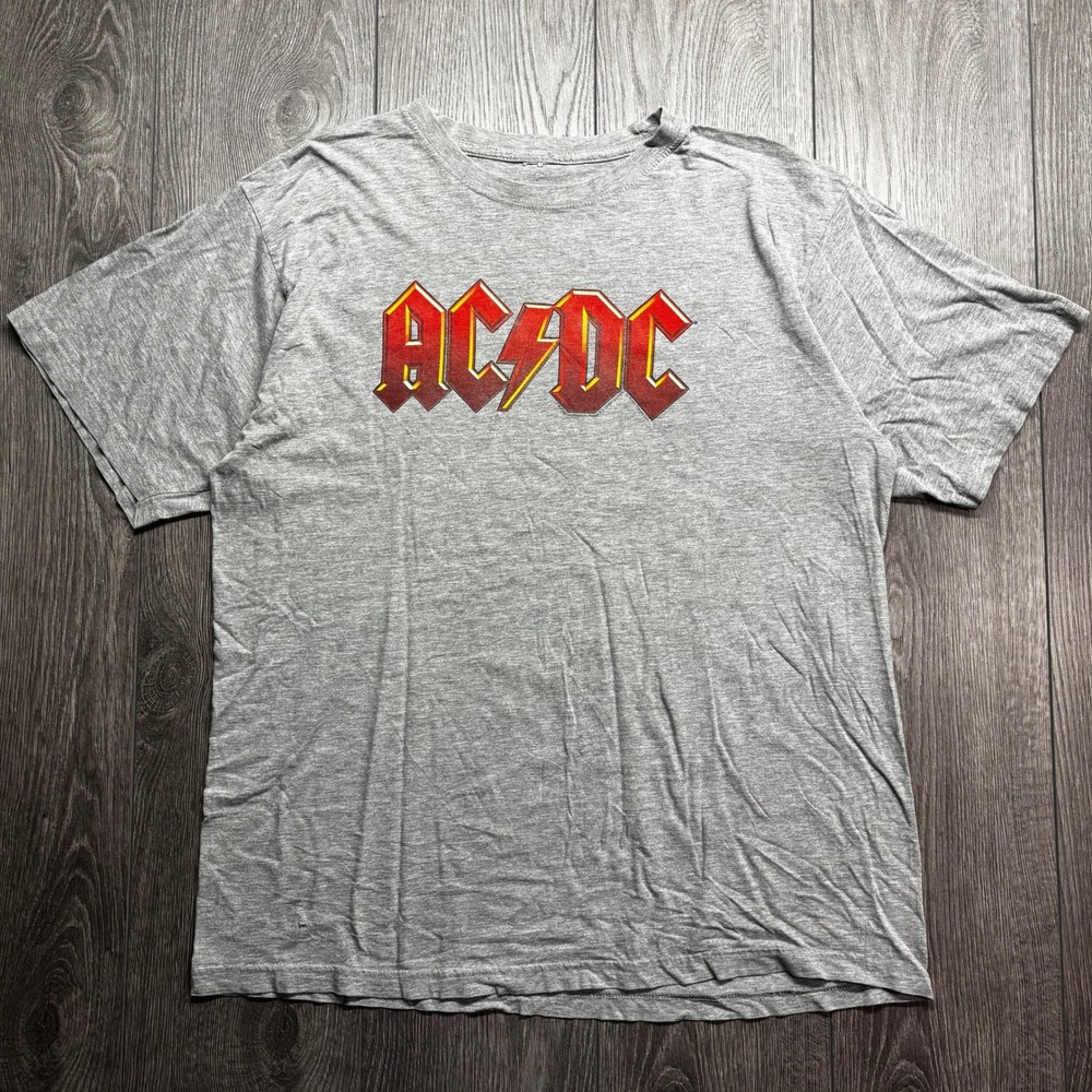 ACDC Vintage Y2k Band Tee Mens Large Gray Short Sleeve Graphic Rock T-Shirt